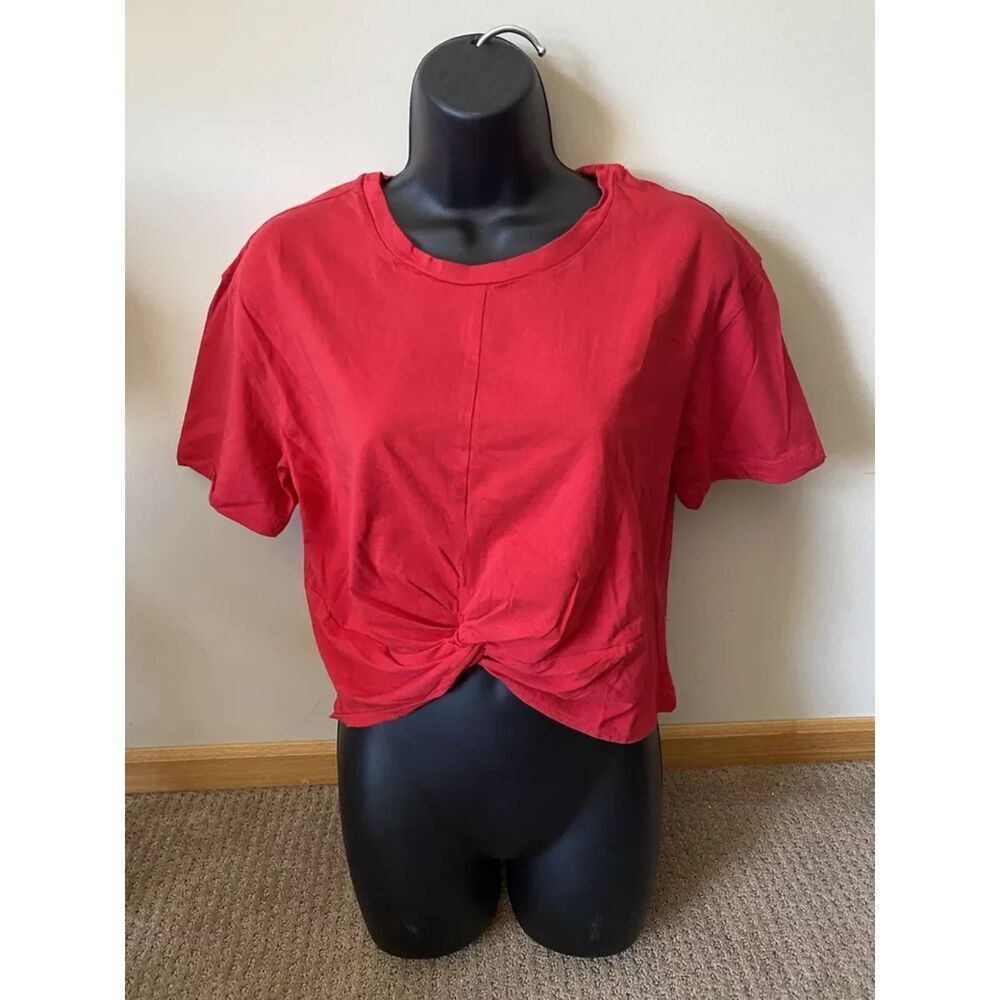 The Kooples Womens Red Front Knot Crop Tee Shirt Red Size 3